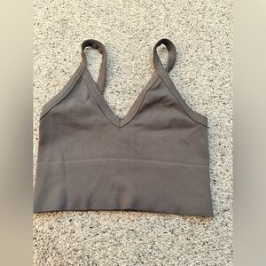 New Nikibiki Ribbed V-Neck Crop Top ~ Gray